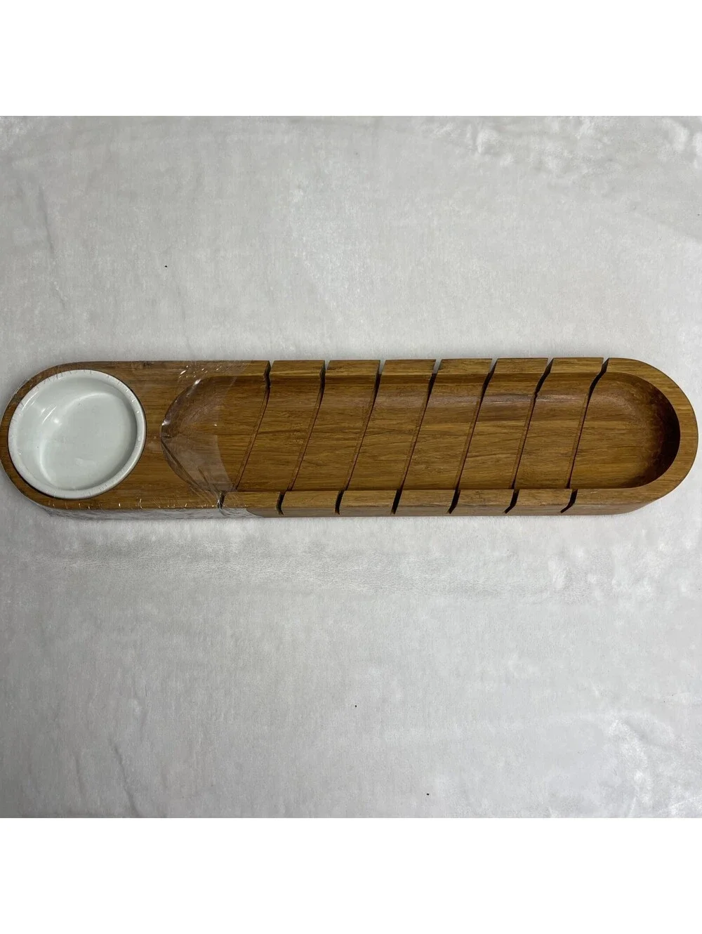 Bamboo Bread Cutting Board With Dipping Bowl 18 Inches